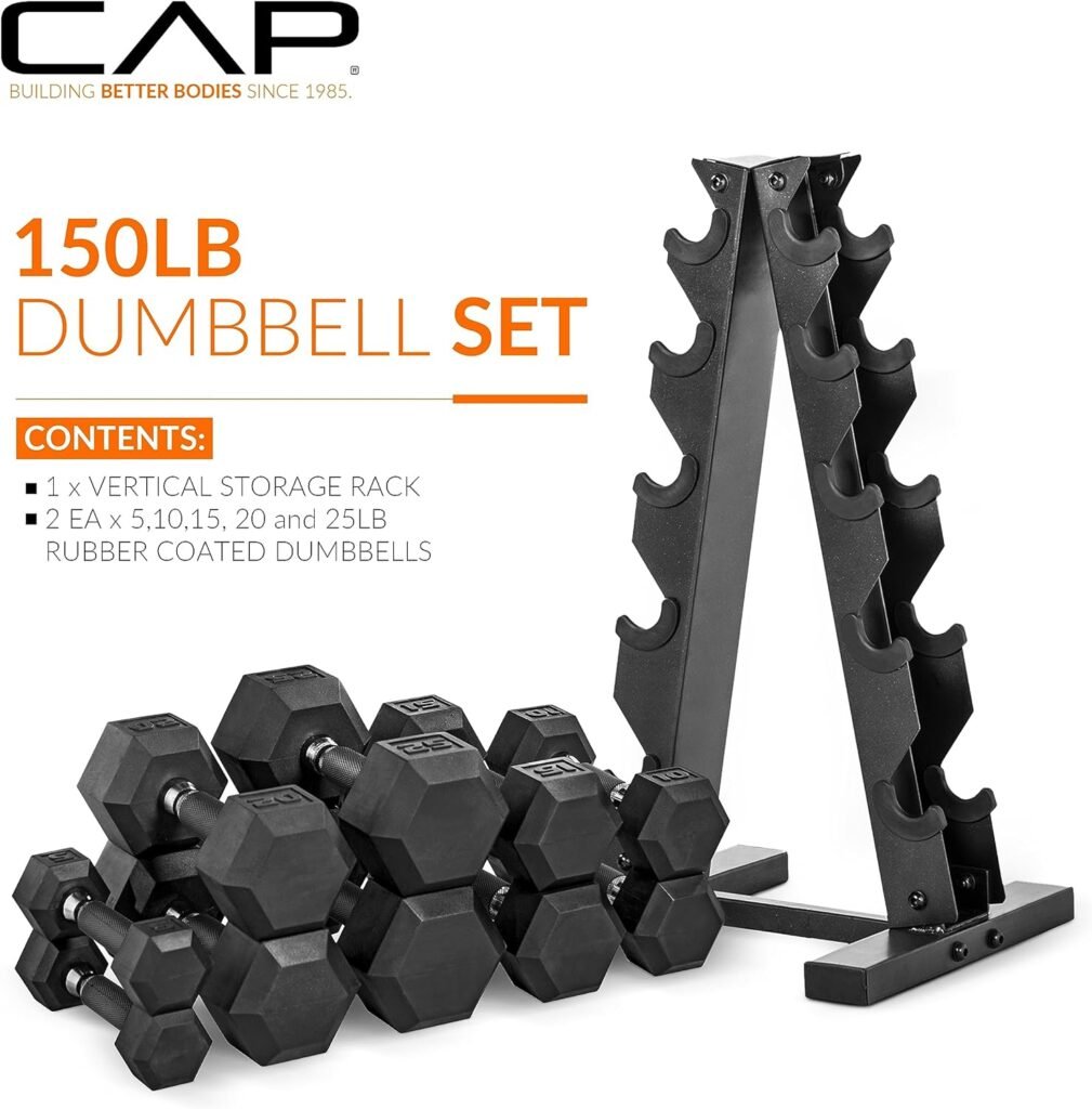 CAP Barbell Dumbbell Set with Rack | Multiple Options in 150lbs and 210lbs