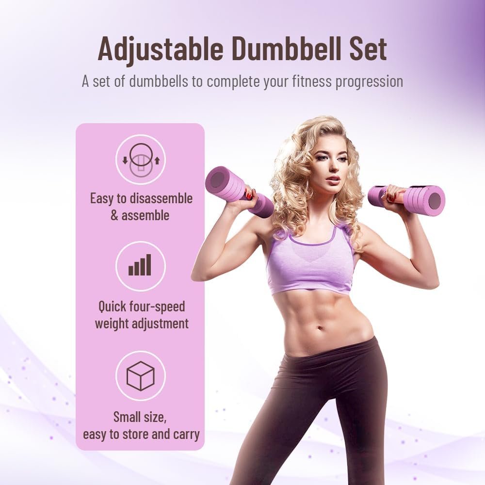 Adjustable Weight Dumbbells Set- A Pair 4lb 6lb 8lb 10lb (2lb-5lb Each) Free Weights Set for Women at Home Gym Equipment Workouts Strength Training for Teens