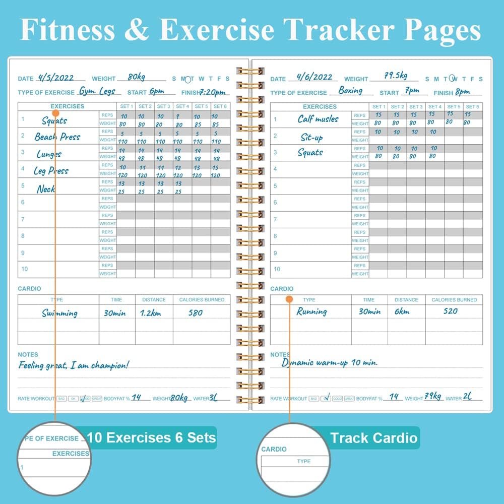 Fitness Journal for Women  Men - A5 Workout Journal/Planner Daily Exercise Log Book to Weight Loss, Gym, Muscle Gain, Bodybuilding Progress - Daily Personal Health  Wellness Tracker, Spiral-Bound,