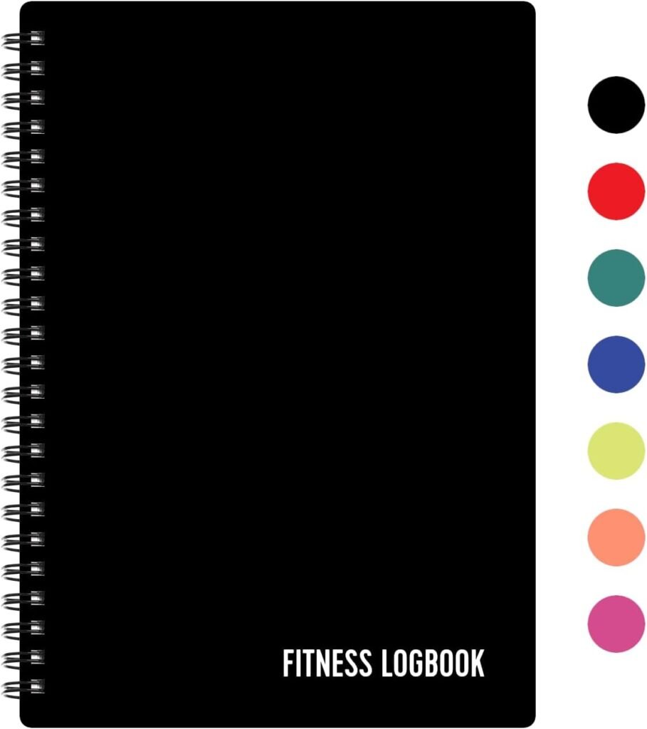 Fitness Logbook (Black) - A5 Undated Workout Journal For Men  Women - Plastic Cover  Thick Paper - Planner Log Book To Track Weight Loss, Muscle Gain, Gym Exercise, Bodybuilding Progress
