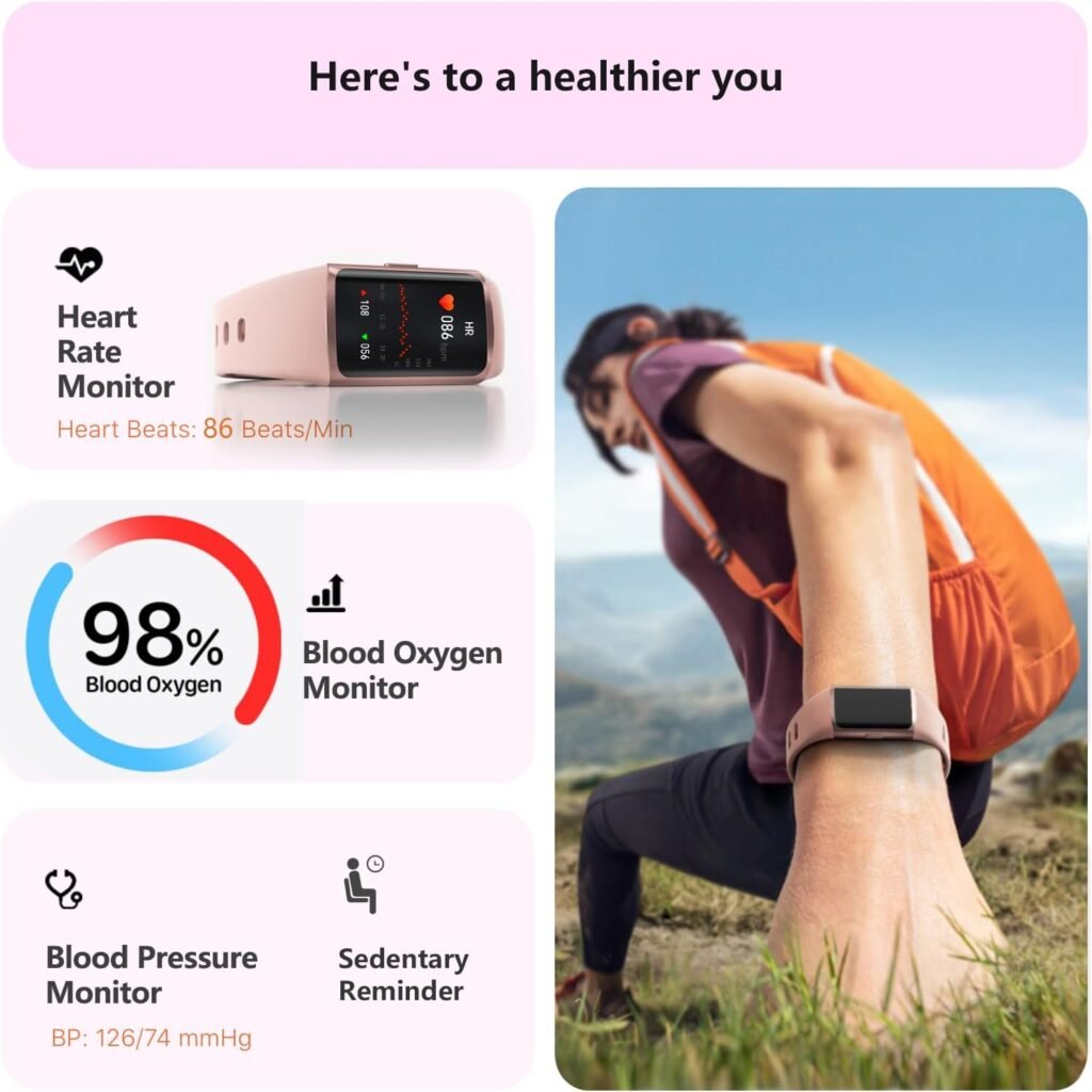 FITVII Fitness Tracker with 24/7 Heart Rate and Blood Pressure Monitor, HRV Blood Oxygen Sleep Tracking Smart Watch, Calorie Step Counter IP68 Waterproof Pedometer Activity Tracker for Men Women