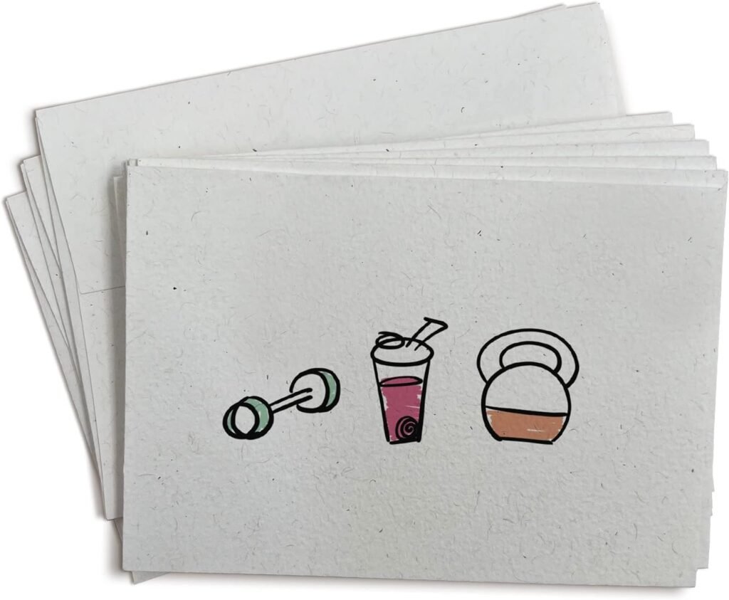 Strong  Healthy Fitness Note Cards - 24 Greeting Cards with Envelopes - Exercise Themed Cards for Personal Trainers, Gyms, Health Coaches