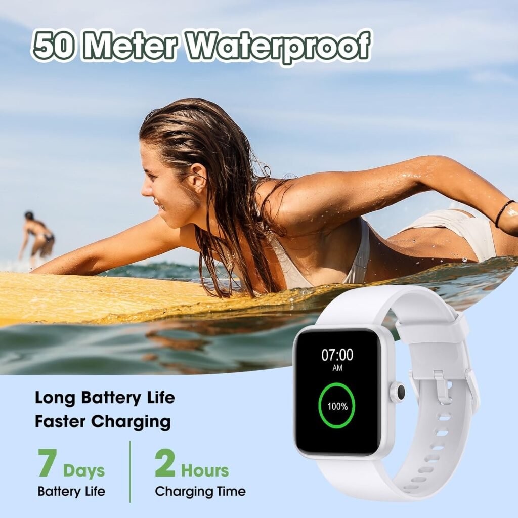 Smart Watch, Fitness Tracker with Heart Rate Monitor, Blood Oxygen, Sleep Tracking, 42mm Smartwatch Swimming Waterproof with Pedometer for Women Men Compatible with Android iOS Phones