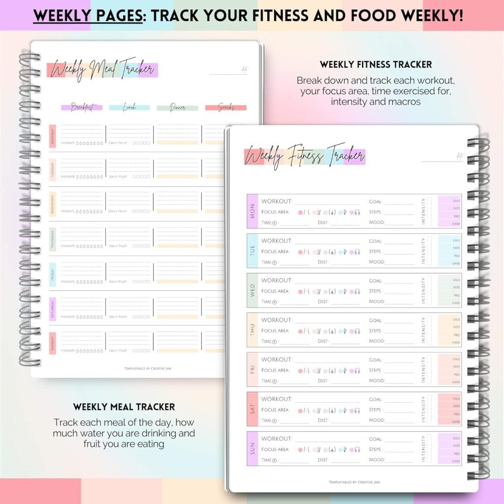3 Month Fitness  Workout Planner for Women | Gym Journal, Weight Loss Tracker, Meal Planner, Self Care Habit Tracker - A5 Pastel Rainbow