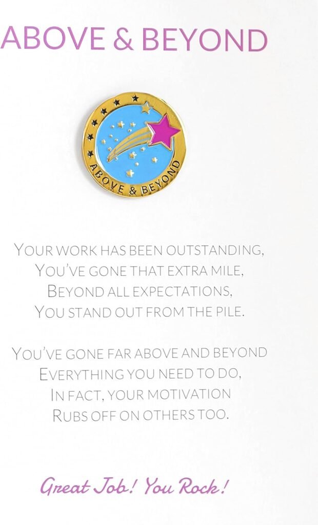 Above  Beyond Appreciation Greeting Card  Amazing Lapel Pin Gift, Perfect for Employee, Teacher, Student, Co-worker, Volunteer Recognition and Thanks