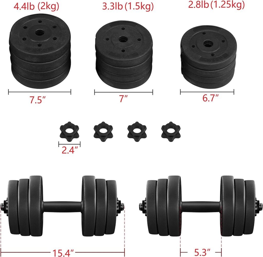 Yaheetech 44 LB Adjustable Dumbbell Weight Set Free Weight Set for Men  Women Home Gym Office Exercise and Fitness Equipment Workout Body Building Training Black