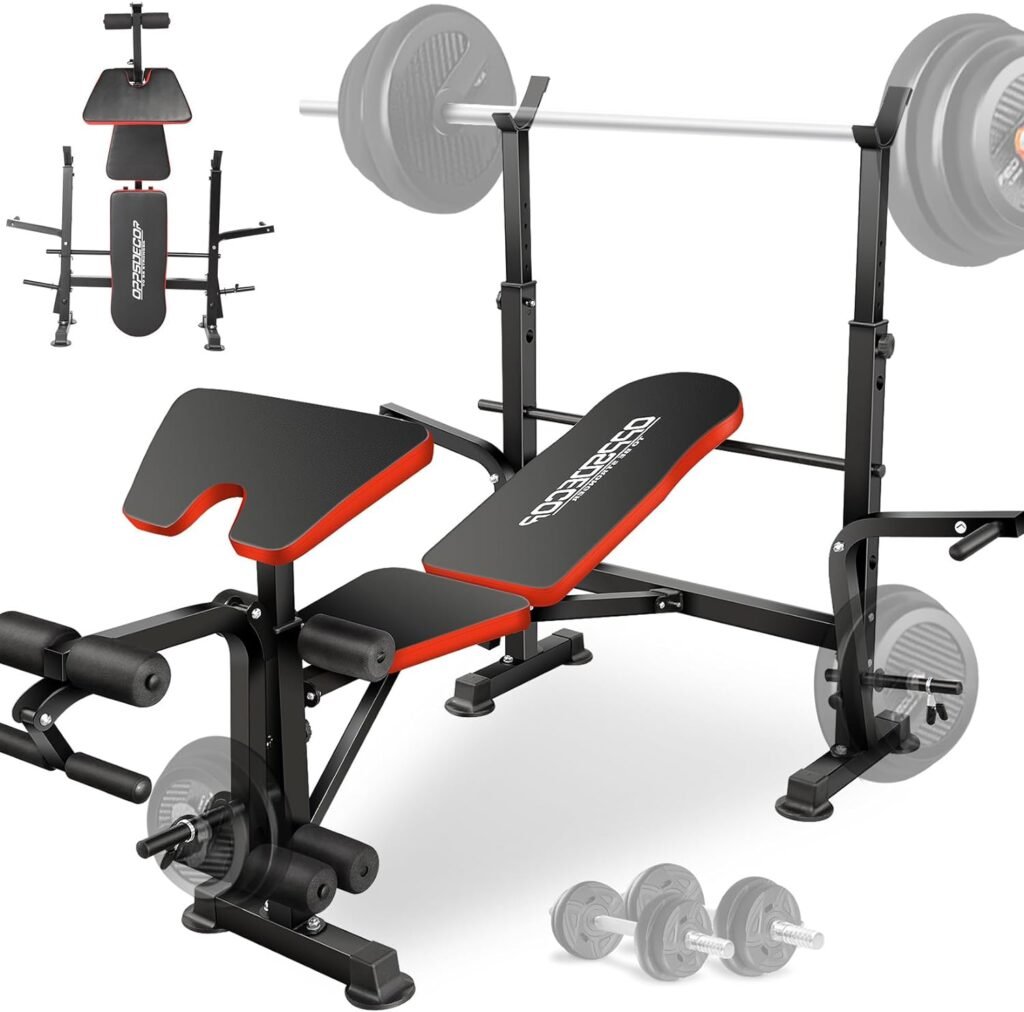 OPPSDECOR 660lbs 6 in 1 Weight Bench Set with Squat Rack, Workout Bench with Leg Extension Preacher Curl Rack Multi-Function Bench Press Set for Home Gym, ZWX1113 New Version Weight Bench