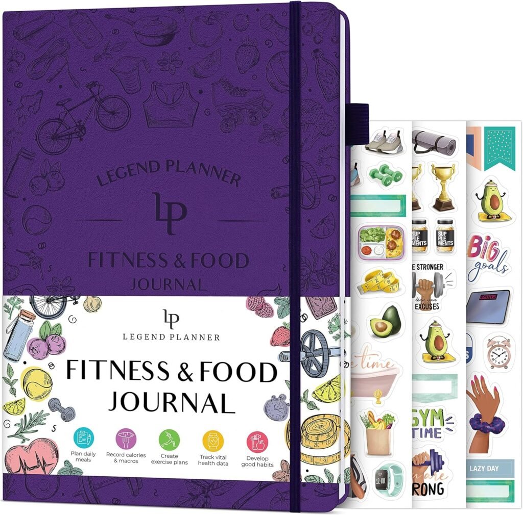 Legend Fitness  Food Journal – Nutrition  Workout Planner with Exercise Calendar  Nutrient Tracker – Gym Training  Diet Log Book for Women  Men – Lasts 3 Months, 7.5”x10” (Purple)