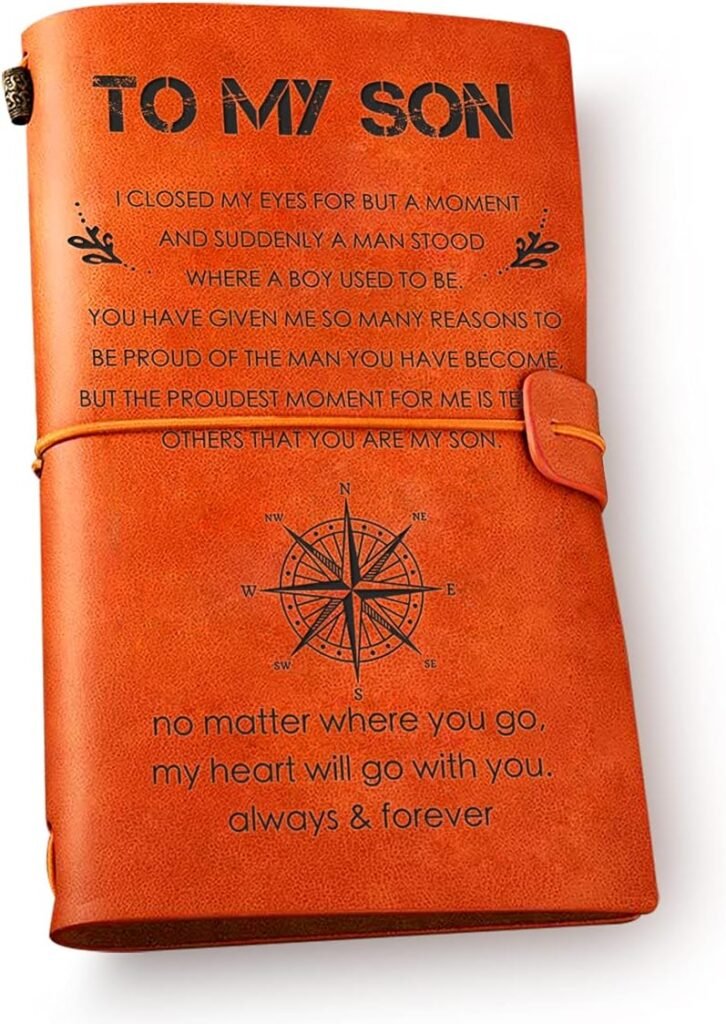 to My Son Leather Journal Notebook from Mom Dad - Inspirational Son Travel Journal Motivational Embossed Writing Journal Gift for Birthday Graduation Christmas