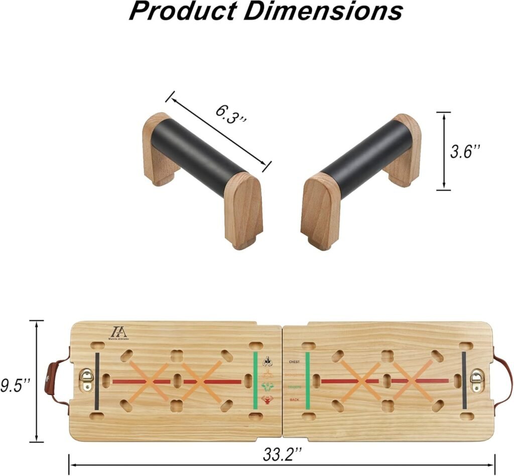 Vimexciter Solid Wooden Push Up Board Kit with Pilate Bar, Resistance Bands Sets and Handles, Multi-Function Foldable Push up Stands for Men and Women, Full Body Workout Equipment for Home Gym