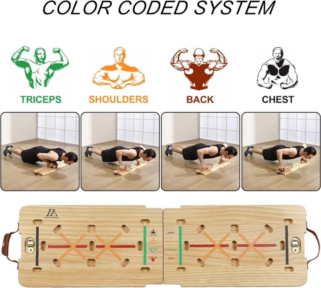 Vimexciter Solid Wooden Push Up Board Kit with Pilate Bar, Resistance Bands Sets and Handles, Multi-Function Foldable Push up Stands for Men and Women, Full Body Workout Equipment for Home Gym